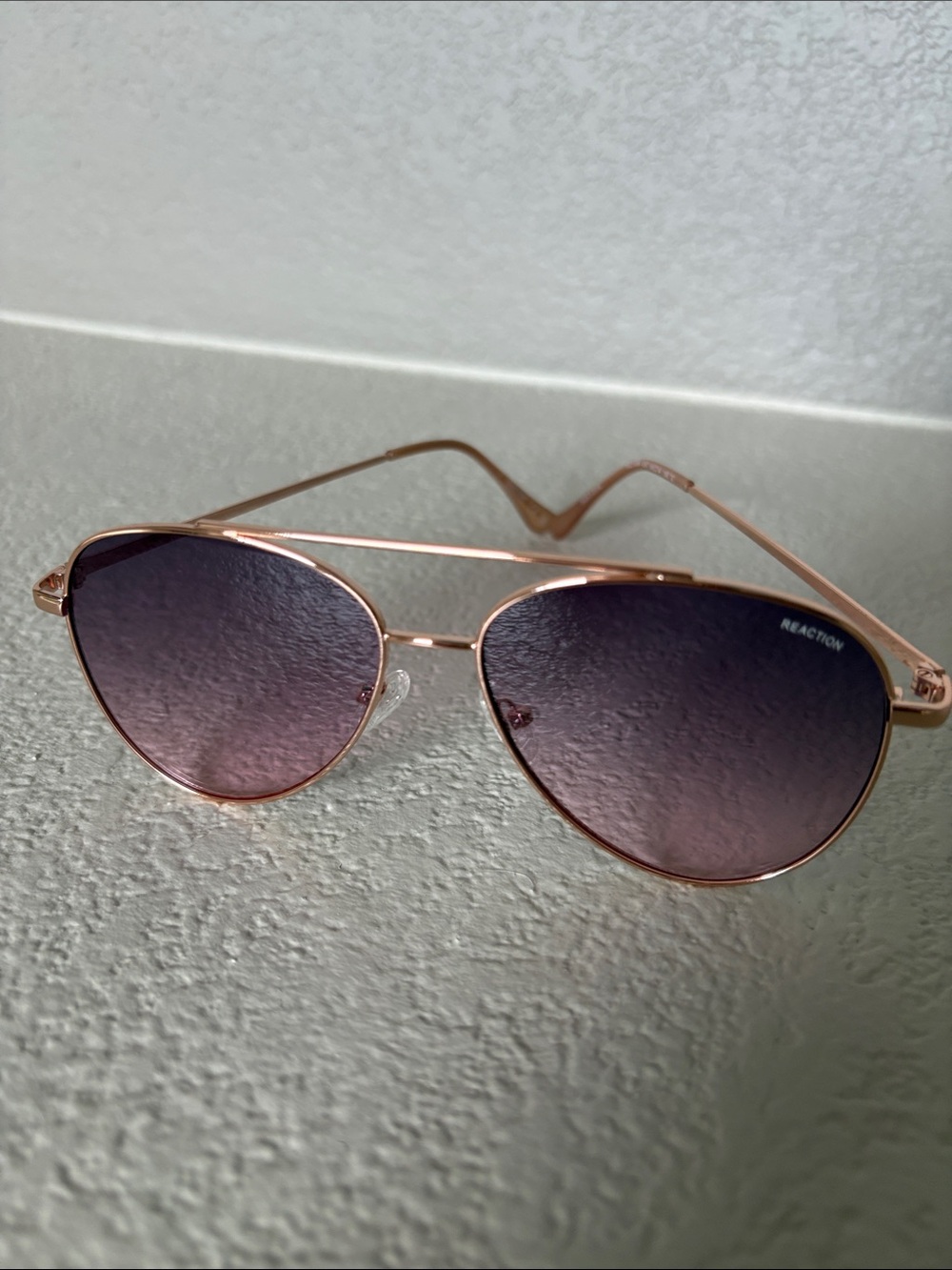 Reaction Kenneth Cole Rose Gold Aviator Sunglasses with Gradient Purple Lenses